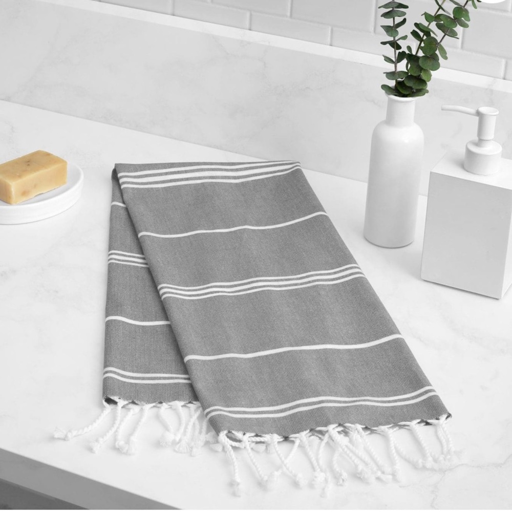 The Turkish Towel Company 100% Cotton Peshtemal Towel – Gray with White Stripes